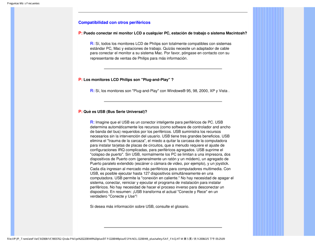 Philips 225B1 user manual Compatibilidad con otros perifèricos, Los monitores LCD Philips son Plug-and-Play ? 