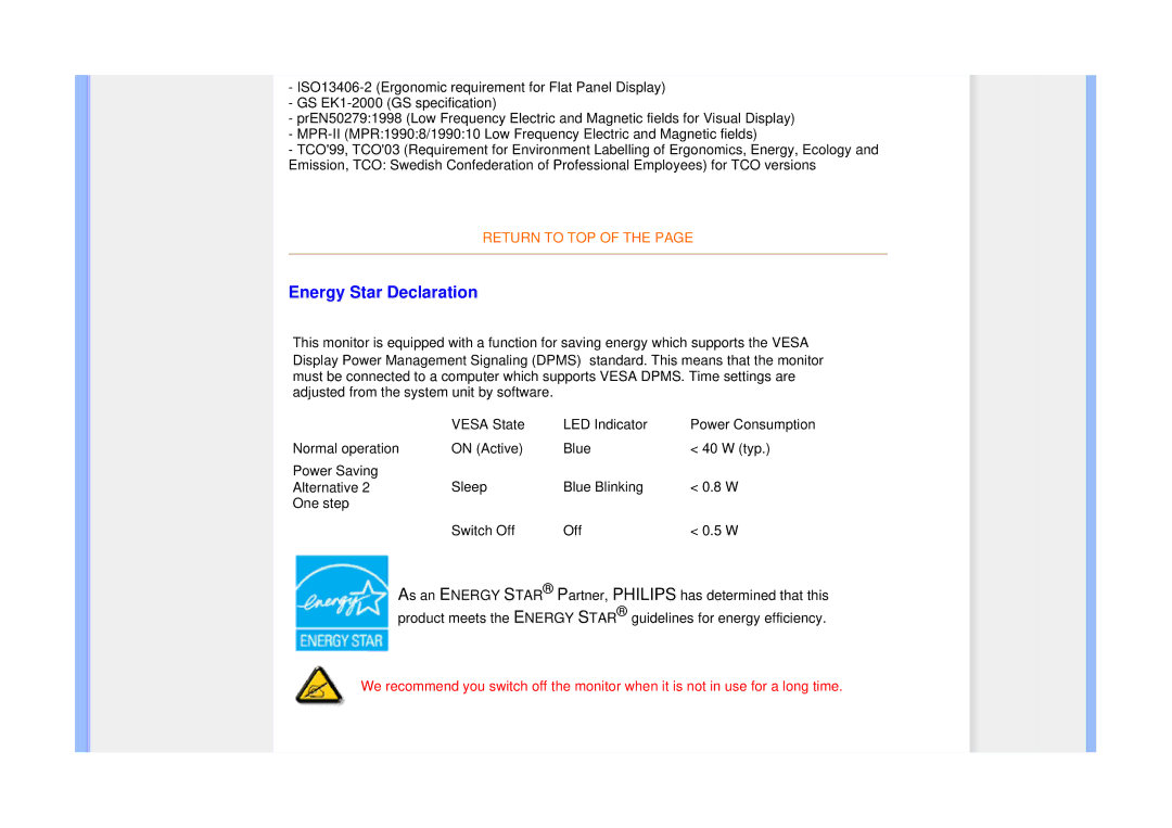 Philips 225B1 manual Energy Star Declaration 