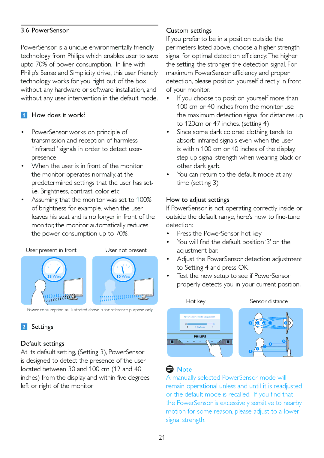 Philips 225B2CB/00, 225BL2 user manual Settings Default settings, Custom settings 