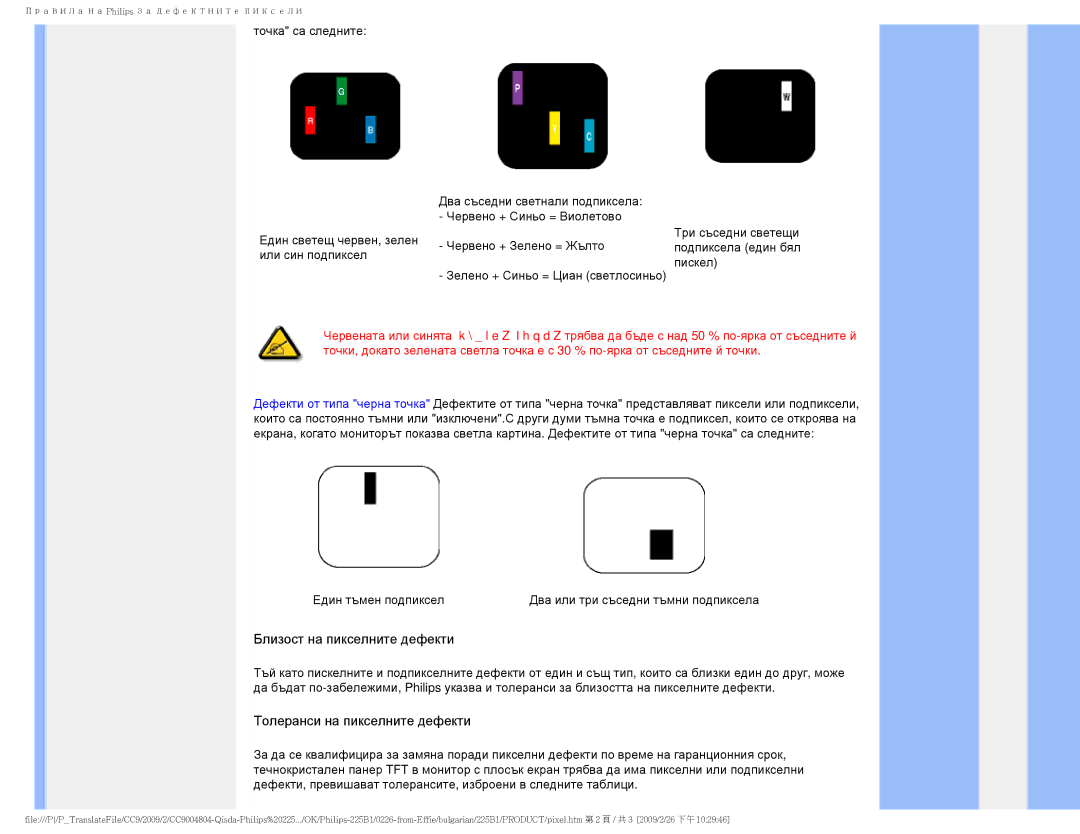 Philips 225BI user manual Близост на пикселните дефекти 