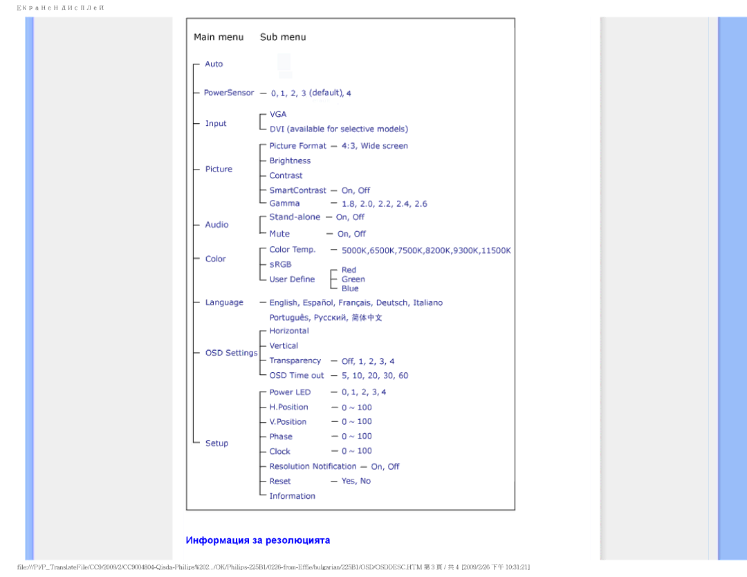 Philips 225BI user manual Информация за резолюцията 