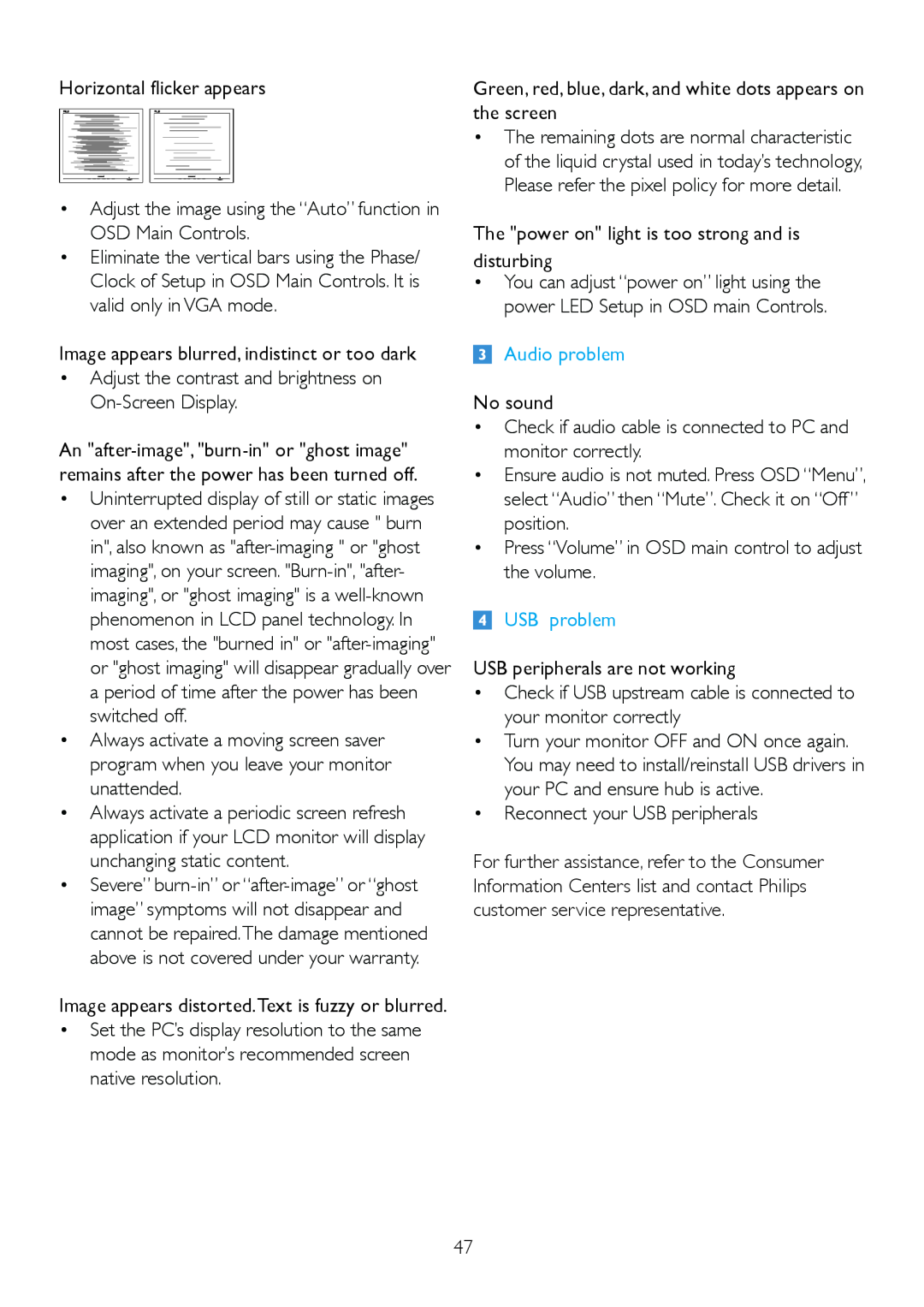 Philips 225B2, 225BL2 user manual Audio problem, USB problem 