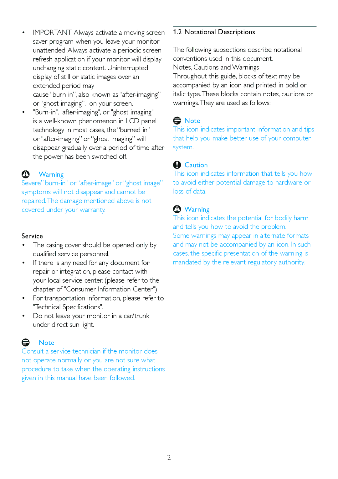 Philips 225BL2, 225B2 user manual Notational Descriptions 