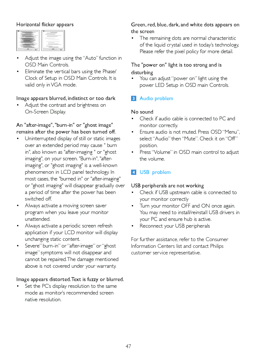 Philips 225B2, 225BL2 user manual Power on light is too strong and is Disturbing, Reconnect your USB peripherals 