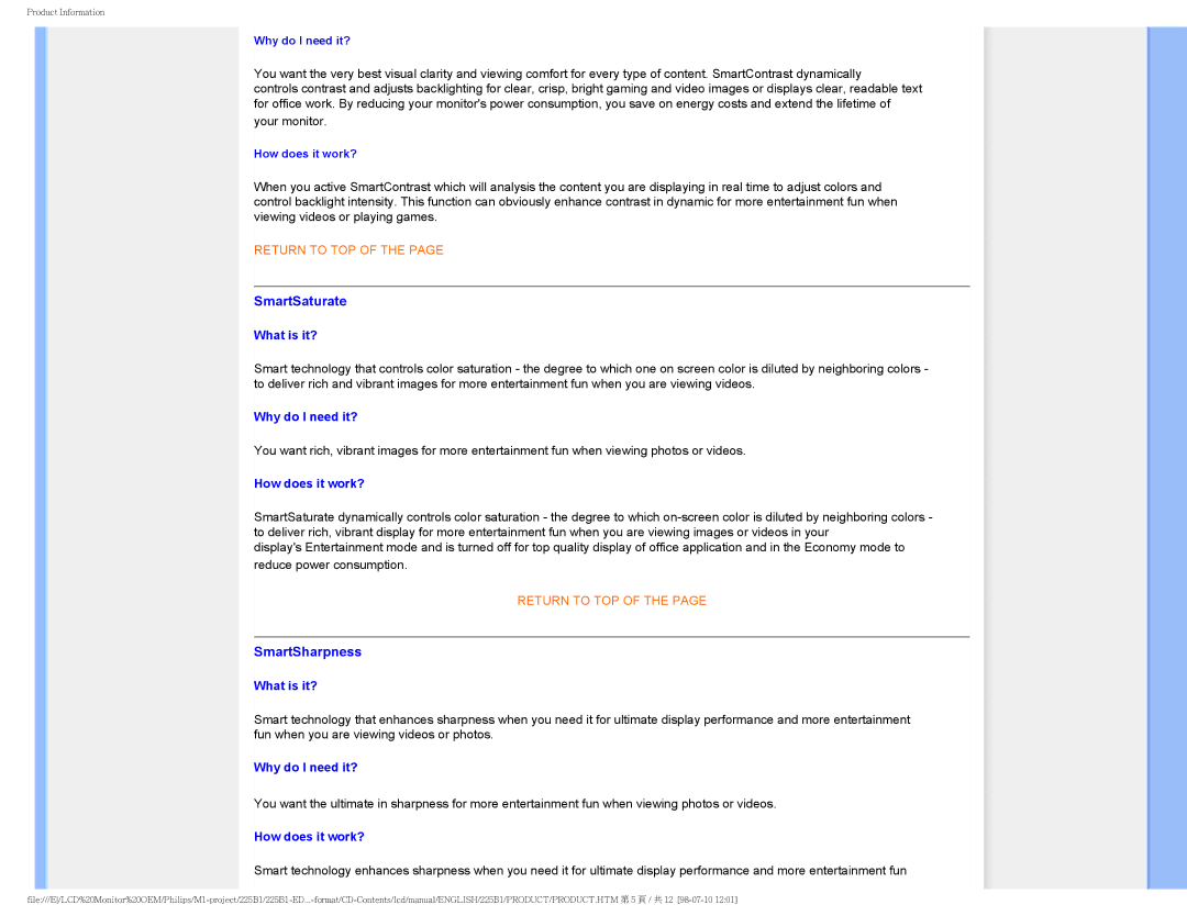 Philips 225P1ES/00 user manual SmartSaturate 