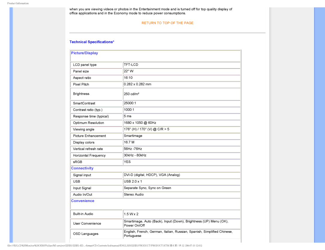 Philips 225P1ES/00 user manual Connectivity 