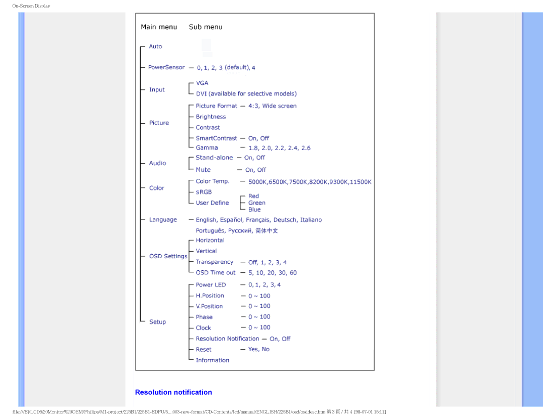 Philips 225P1ES/00 user manual Resolution notification 