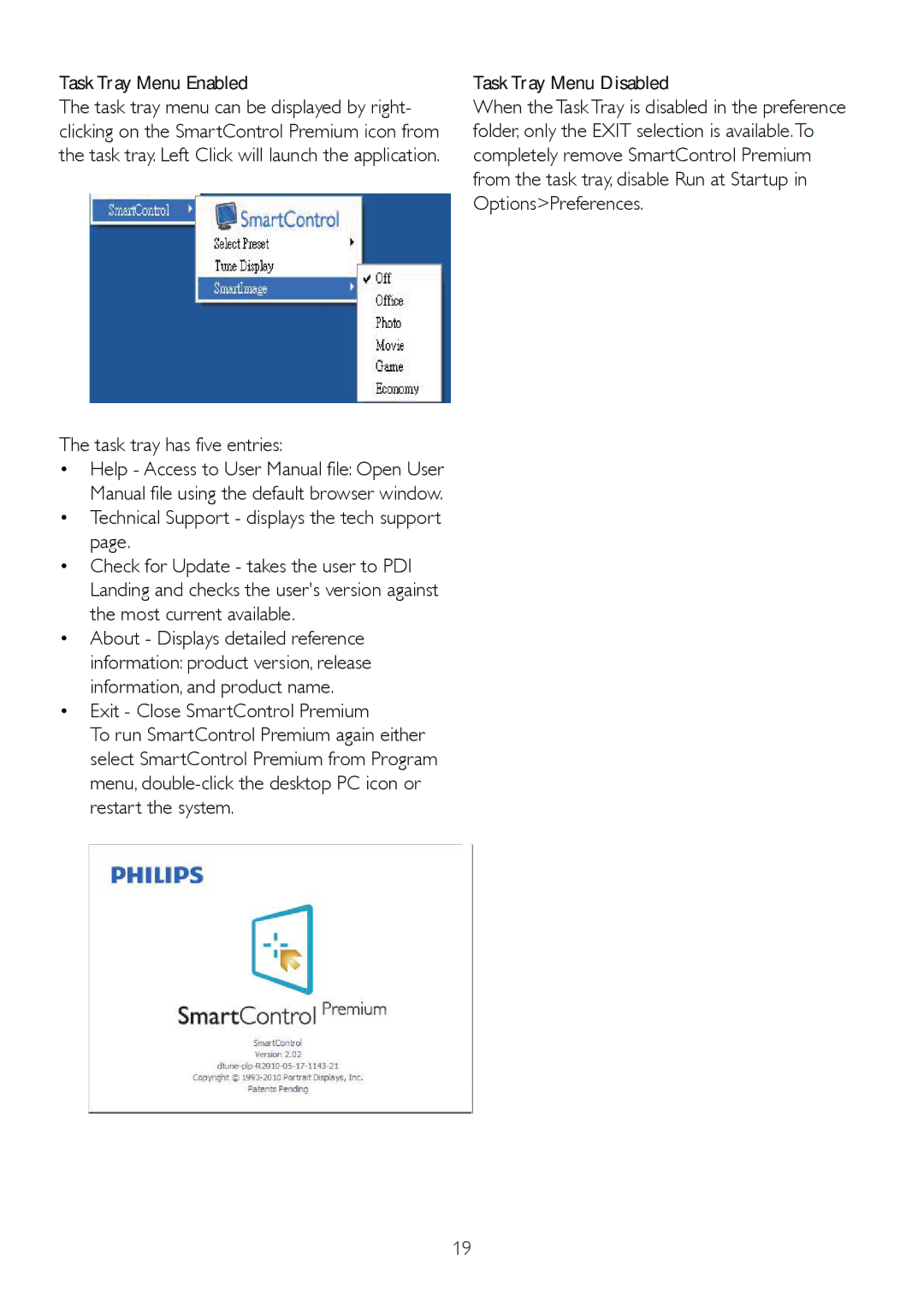 Philips 225P2, 225PL2 user manual Task Tray Menu Enabled 