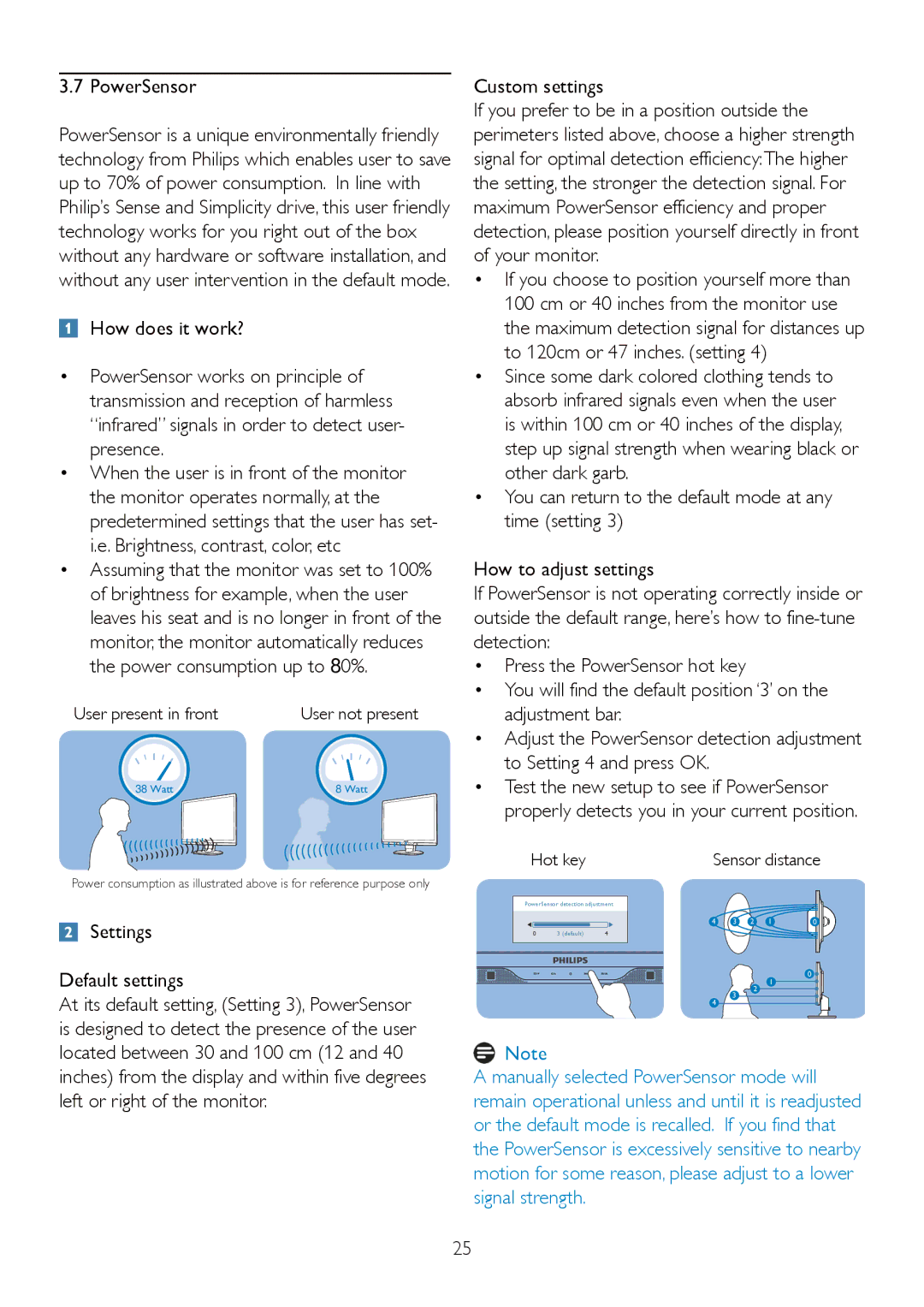 Philips 225P2, 225PL2 user manual Settings Default settings, Custom settings 