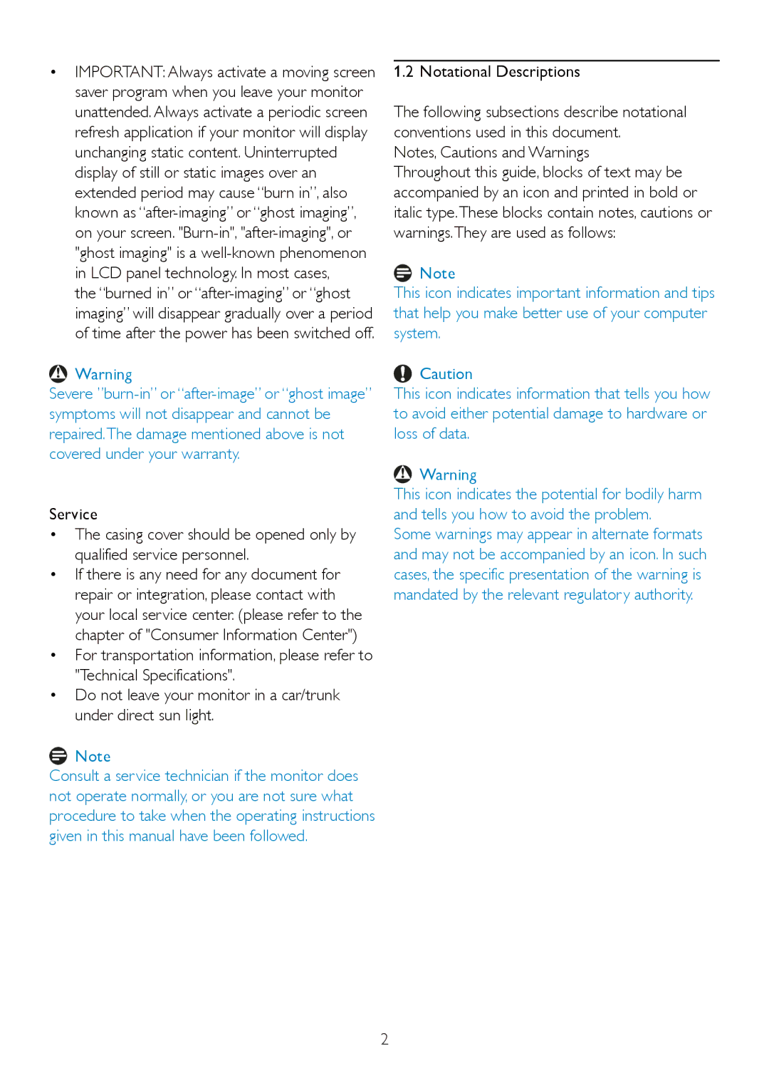 Philips 225PL2, 225P2 user manual Notational Descriptions 