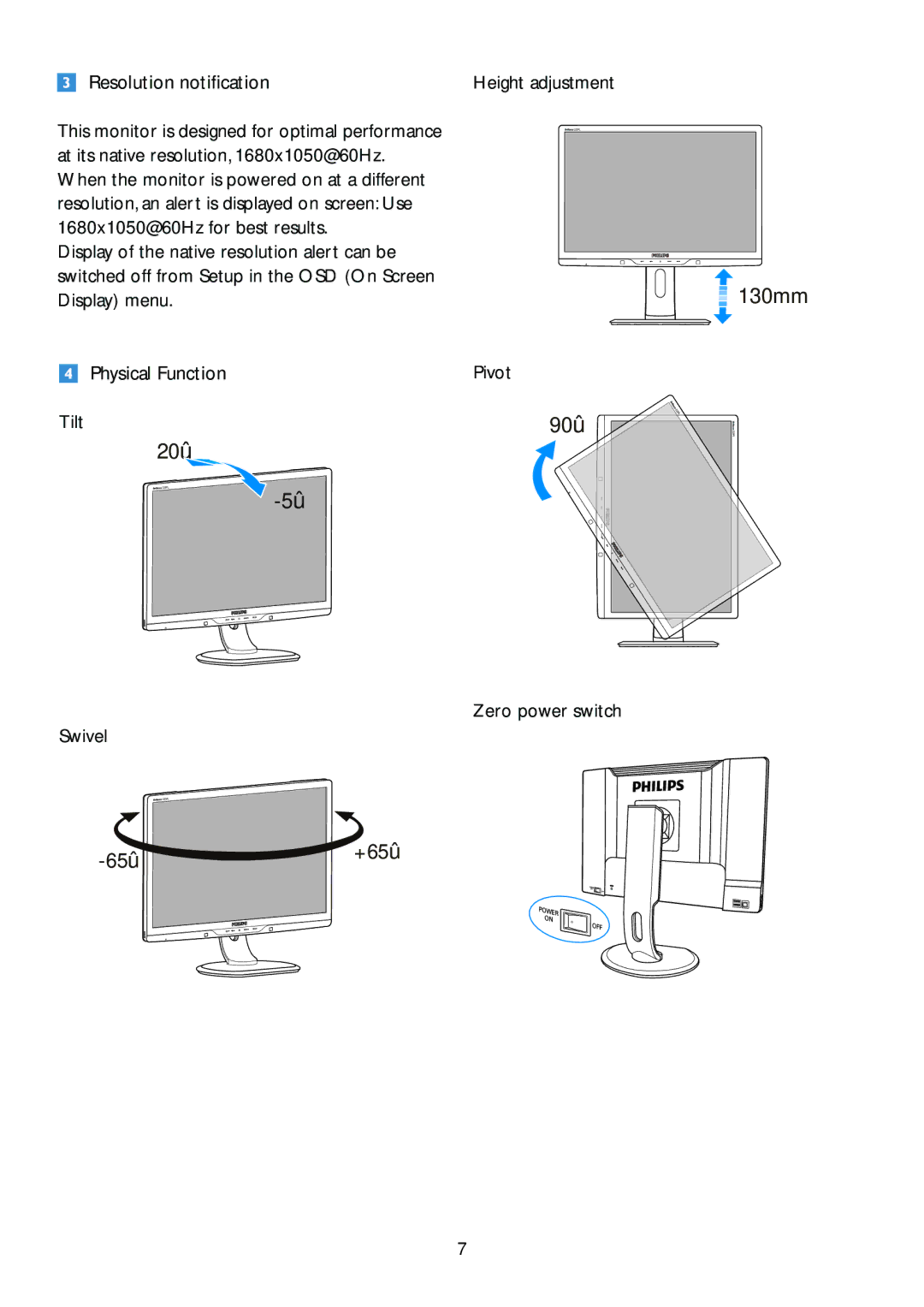 Philips 225P2, 225PL2 user manual 20˚ 