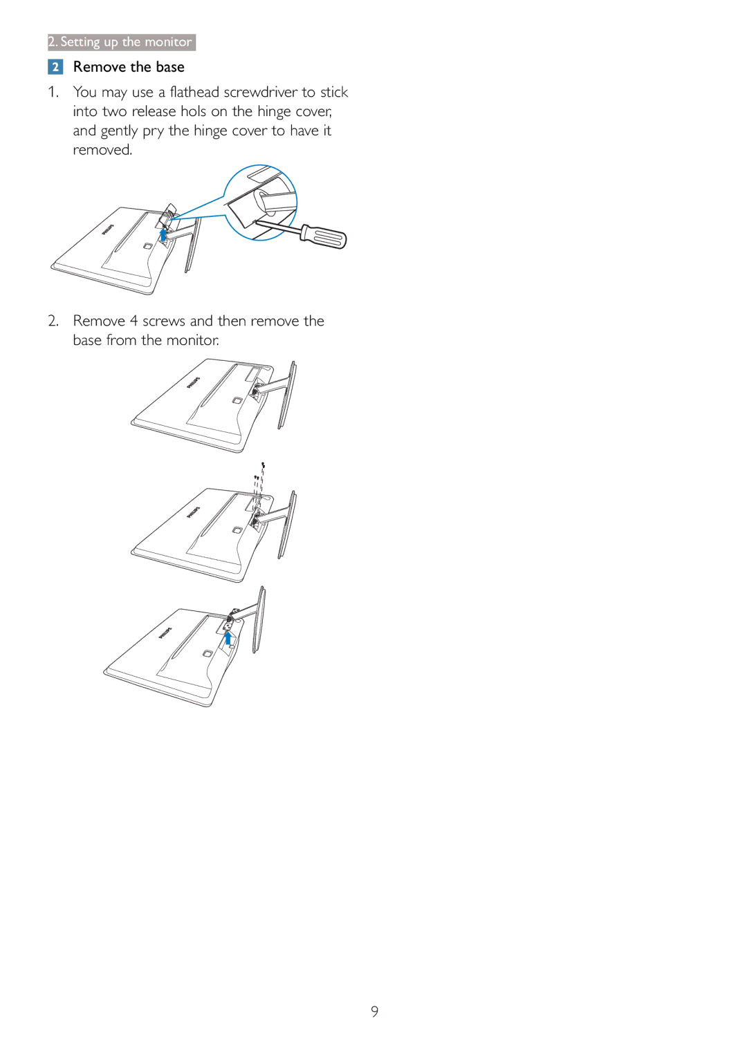 Philips 227E3L user manual Setting up the monitor 