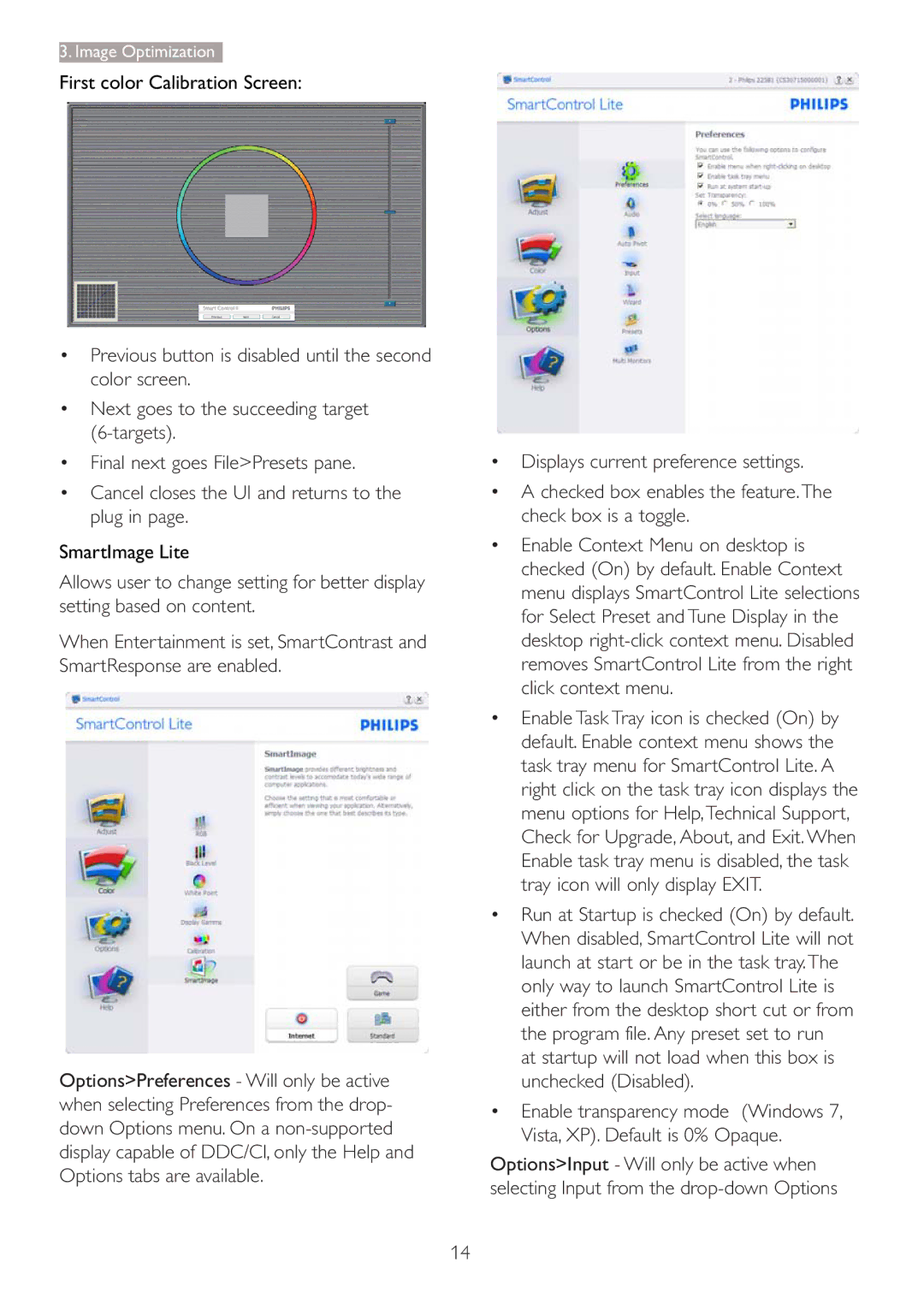 Philips 227E3L user manual First color Calibration Screen, SmartImage Lite 