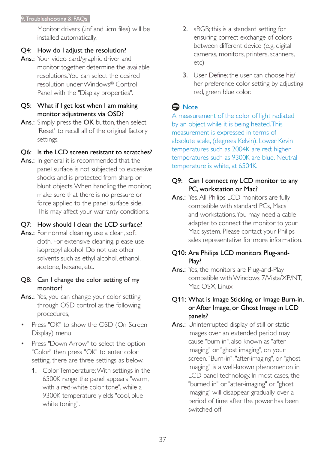 Philips 227E3L user manual Q4 How do I adjust the resolution?, Q6 Is the LCD screen resistant to scratches? 