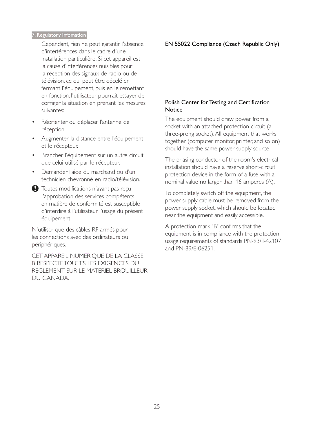 Philips 227E3Q user manual Regulatory Infomation 