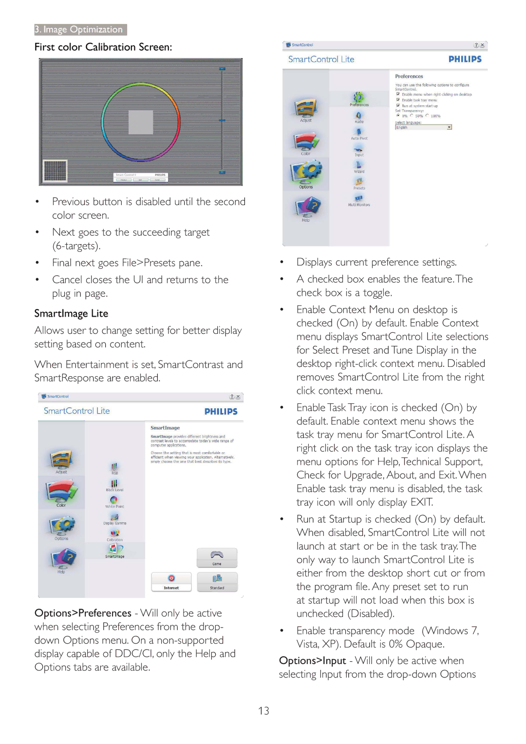 Philips 227E3Q user manual First color Calibration Screen, SmartImage Lite 