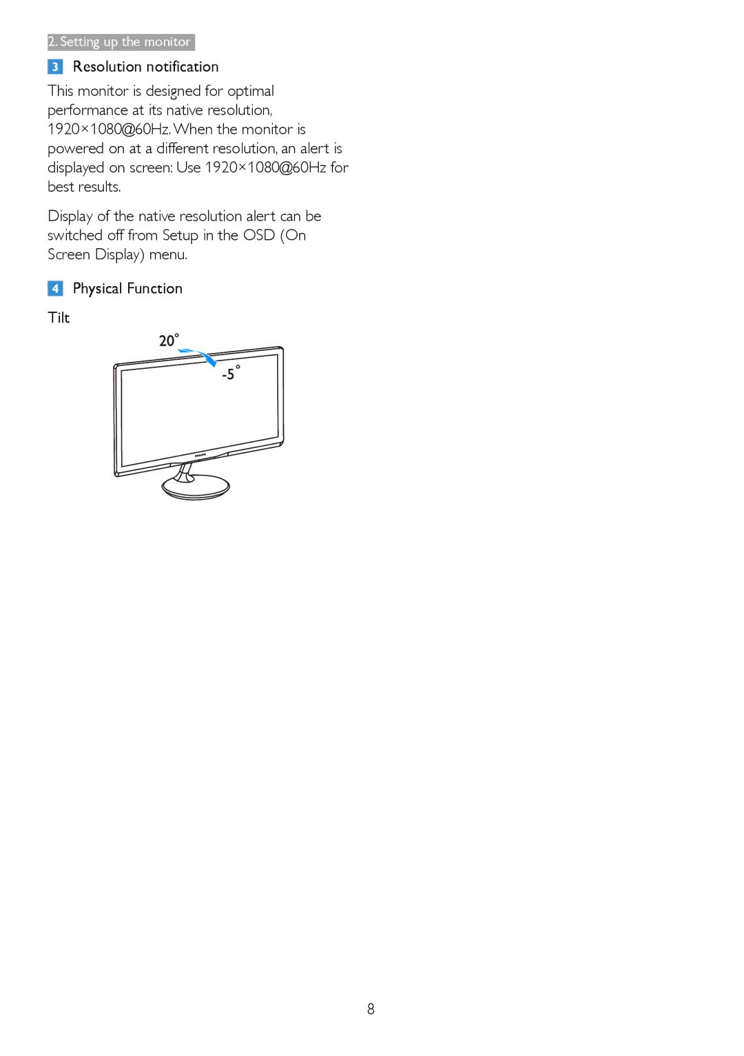 Philips 227E4LSB warranty Setting up the monitor 