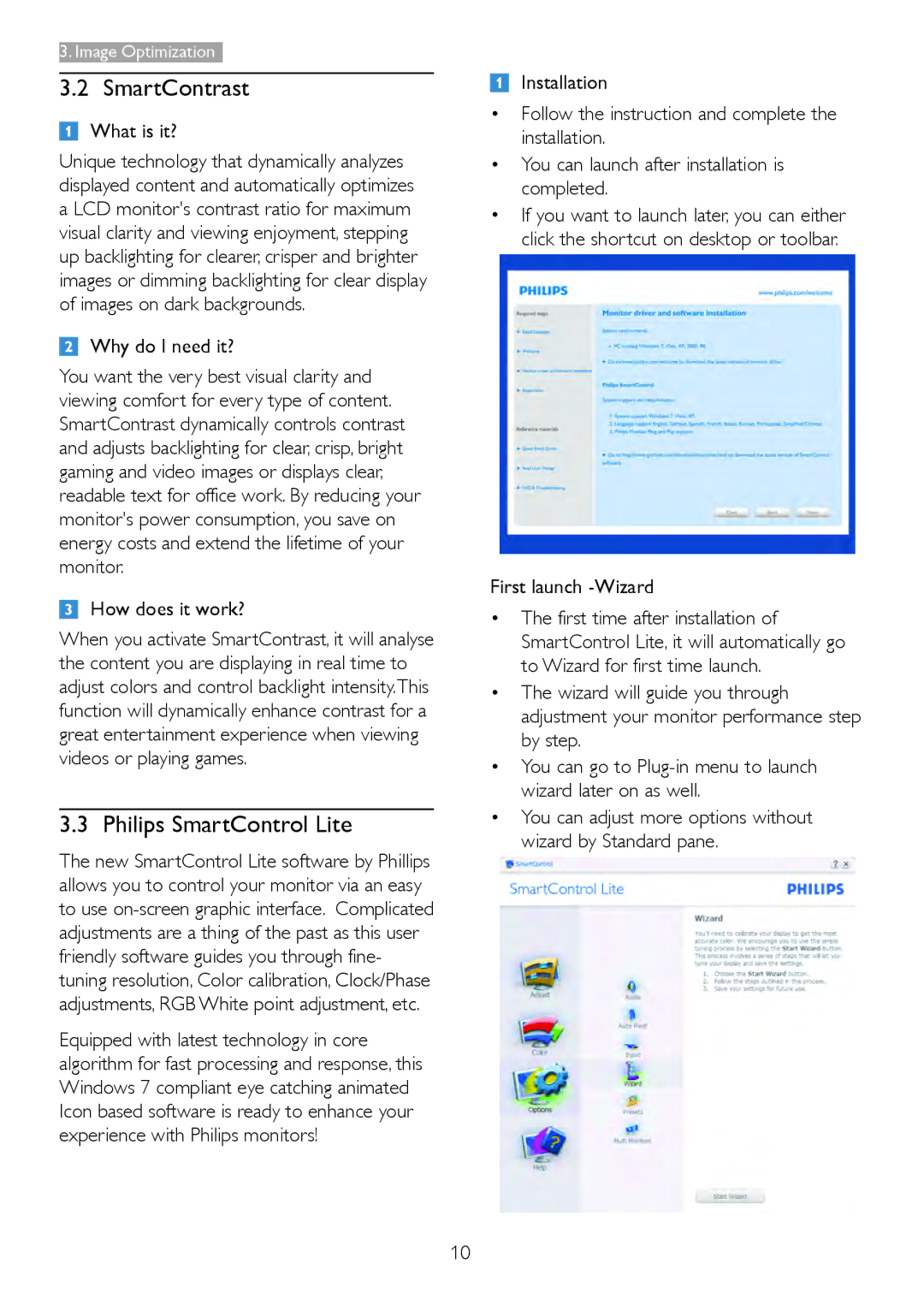 Philips 227E4LSB warranty SmartContrast, Philips SmartControl Lite, First launch -Wizard 