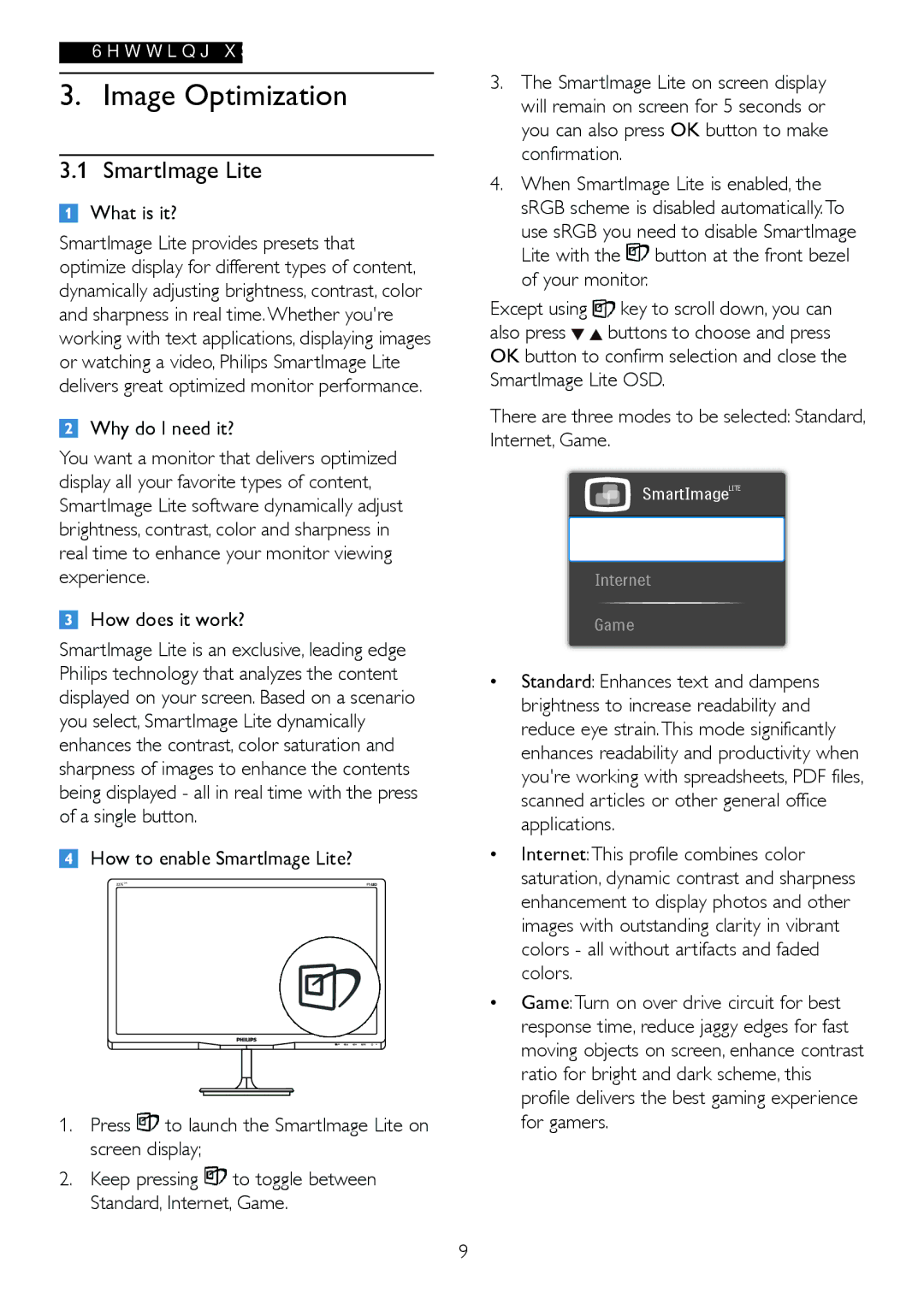 Philips 227E4LSB/27 warranty Image Optimization, SmartImage Lite, What is it?, Why do I need it?, How does it work? 