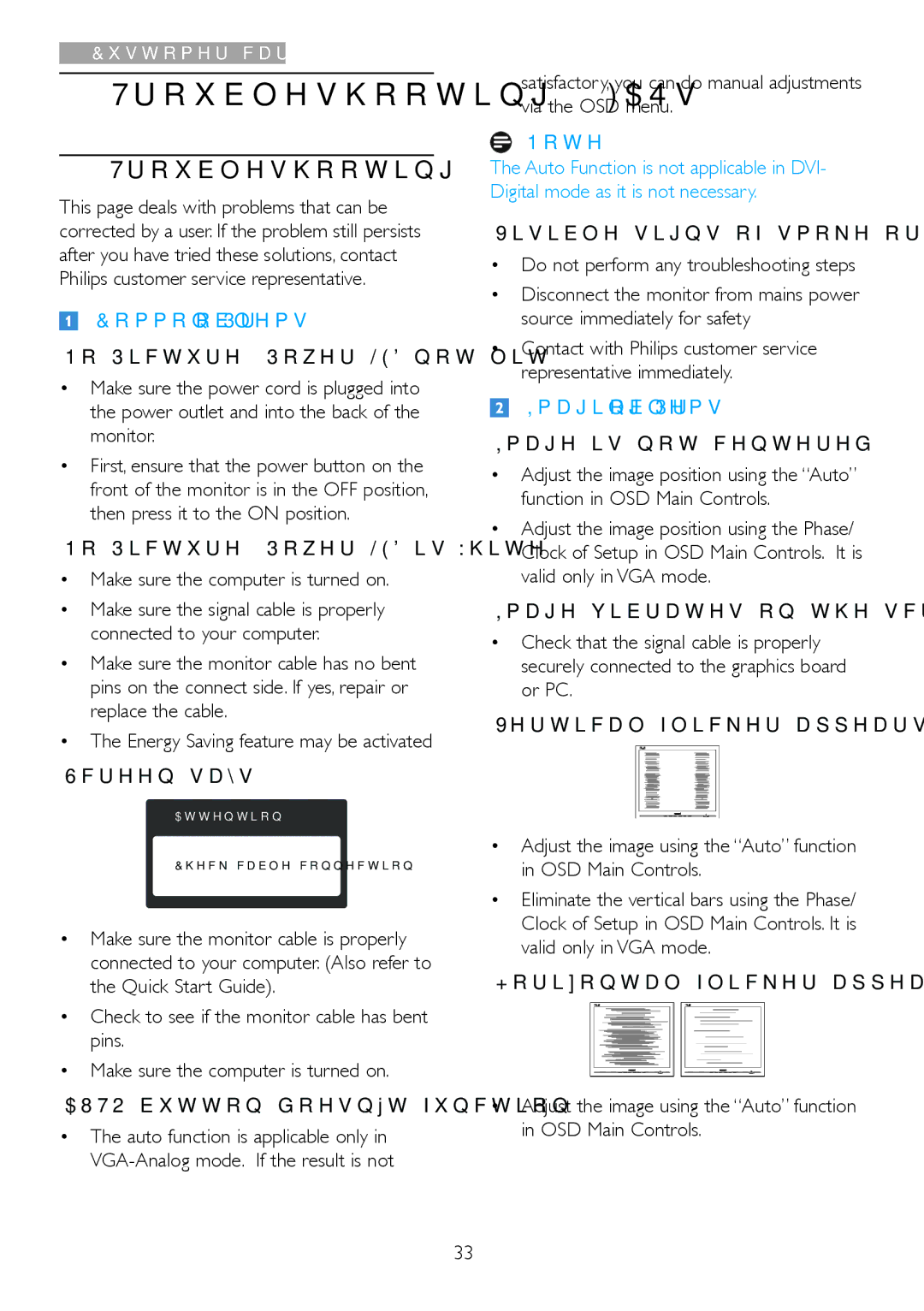 Philips 227E4LSB/27 warranty Troubleshooting, Satisfactory, you can do manual adjustments via the OSD menu 