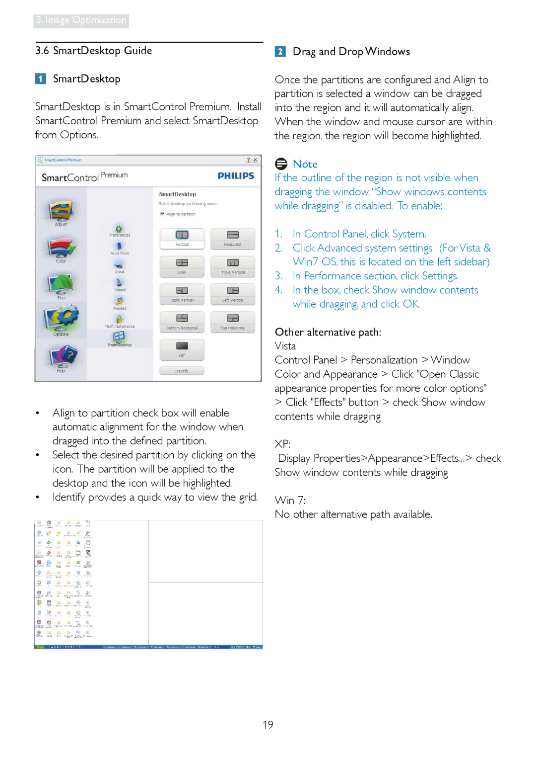 Philips 228C3L user manual Drag and Drop Windows, Other alternative path Vista, Win No other alternative path available 