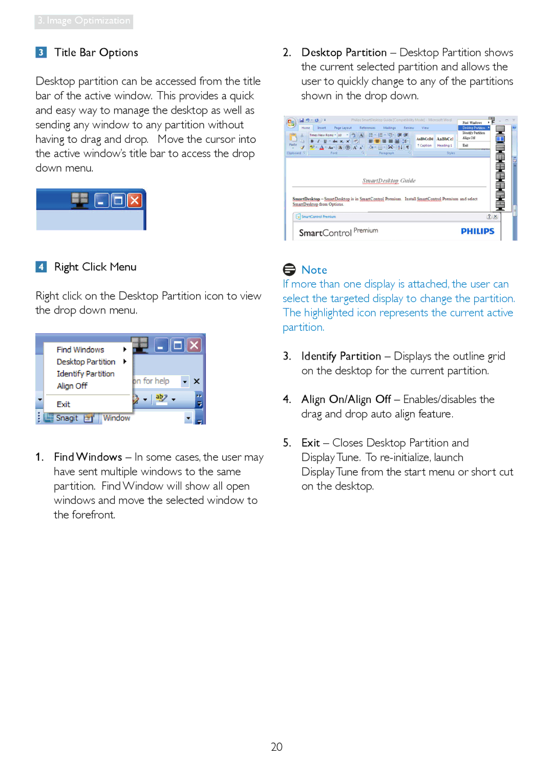 Philips 228C3L user manual Title Bar Options, Display Tune from the start menu or short cut on the desktop 