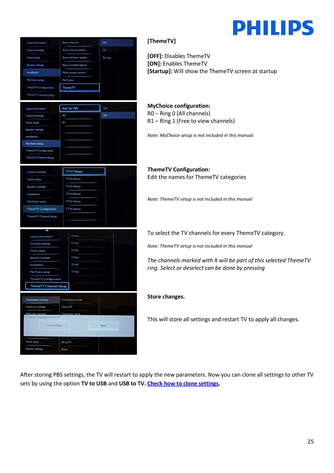 Philips 22HFL30x7x installation manual MyChoice configuration, ThemeTV Configuration, Store changes 