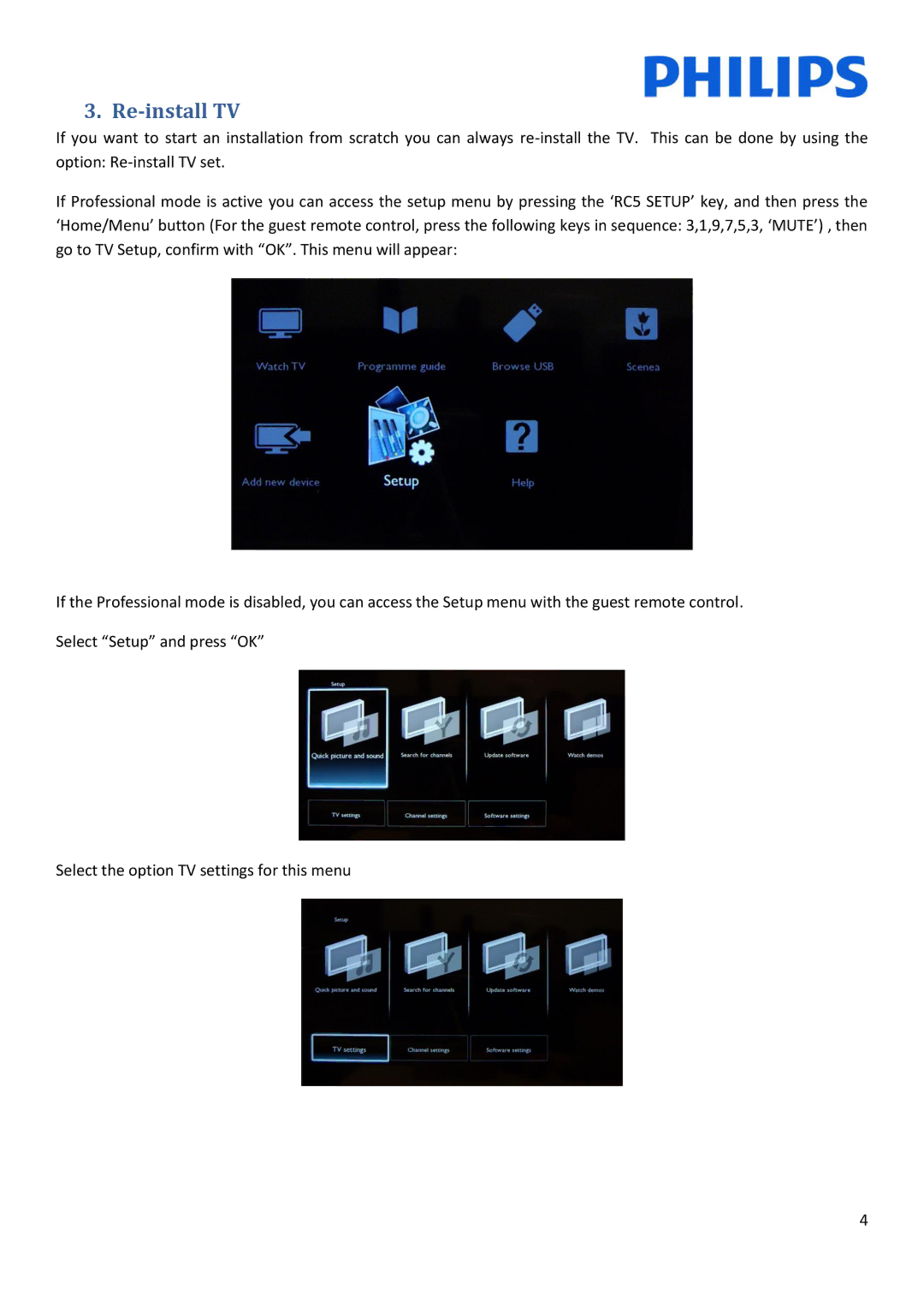 Philips 22HFL30x7x installation manual Re-install TV 