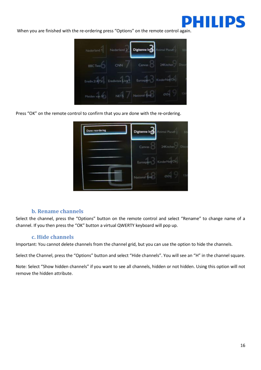 Philips 10, 22HFL3233D installation manual Rename channels 