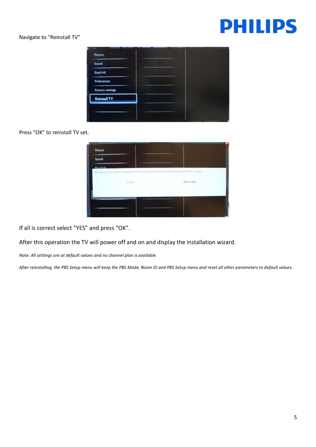 Philips 22HFL3233D, 10 installation manual Navigate to Reinstall TV Press OK to reinstall TV set 