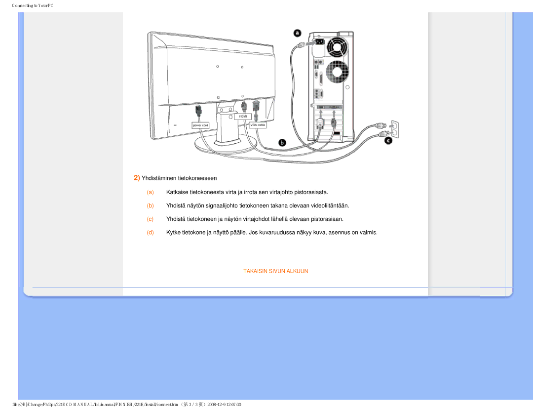 Philips 22IE user manual Takaisin Sivun Alkuun 