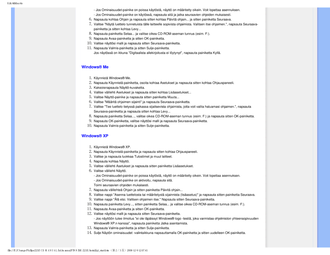 Philips 22IE user manual Windows Me, Windows XP 