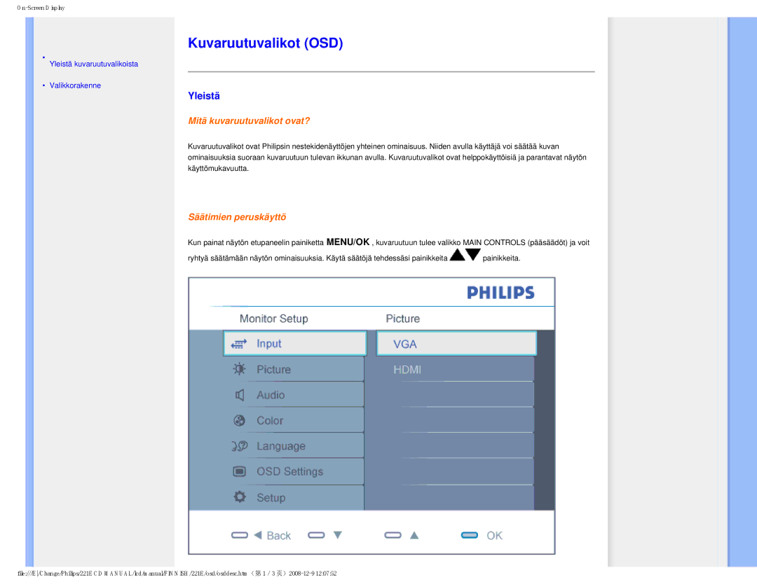 Philips 22IE user manual Kuvaruutuvalikot OSD, Mitä kuvaruutuvalikot ovat? 