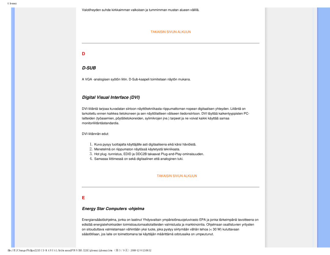 Philips 22IE user manual Sub, Digital Visual Interface DVI 