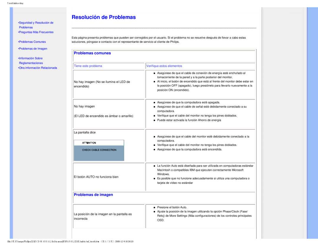 Philips 22IE user manual Problemas comunes, Problemas de imagen 