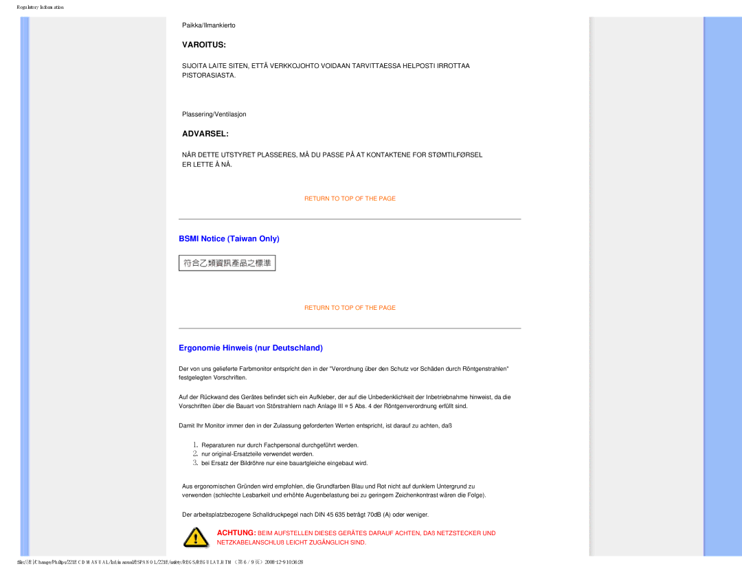 Philips 22IE user manual Varoitus 