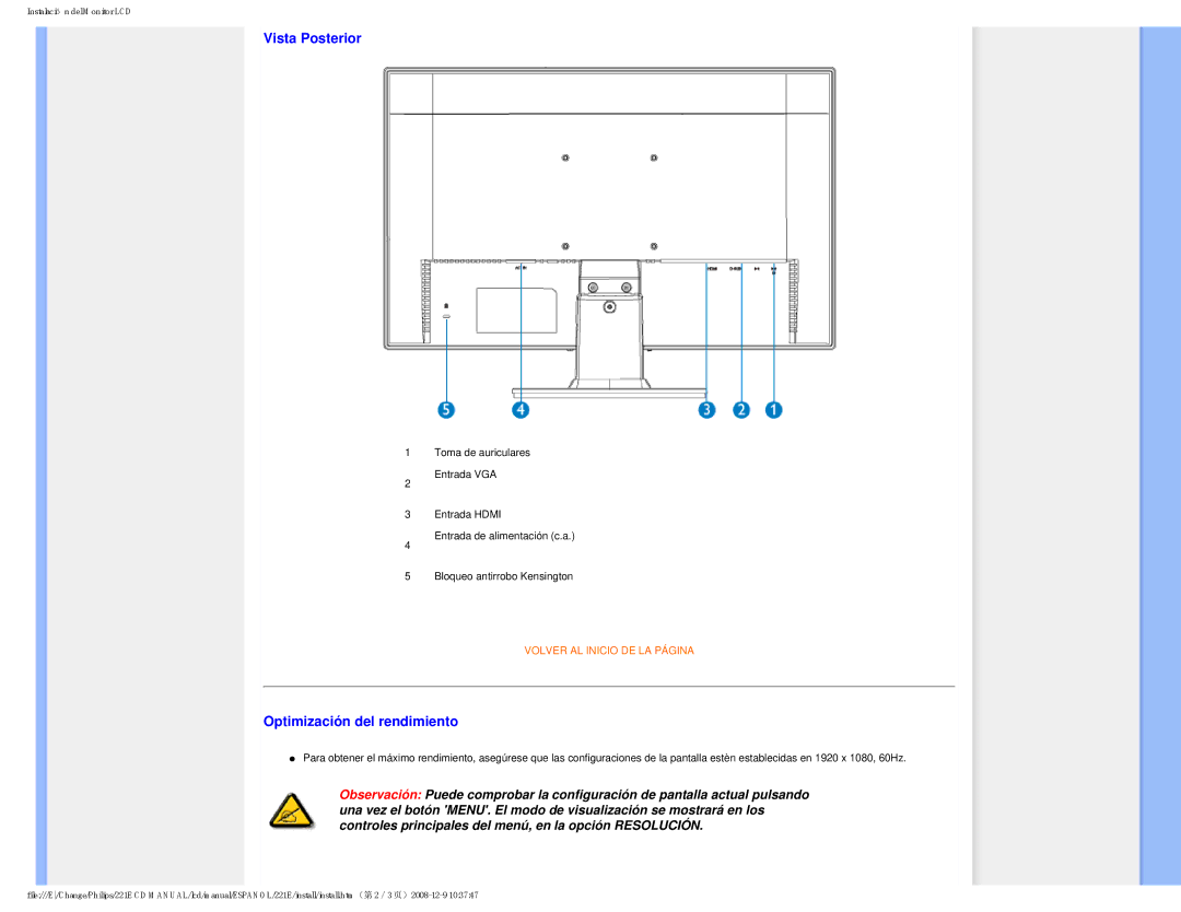 Philips 22IE user manual Vista Posterior 