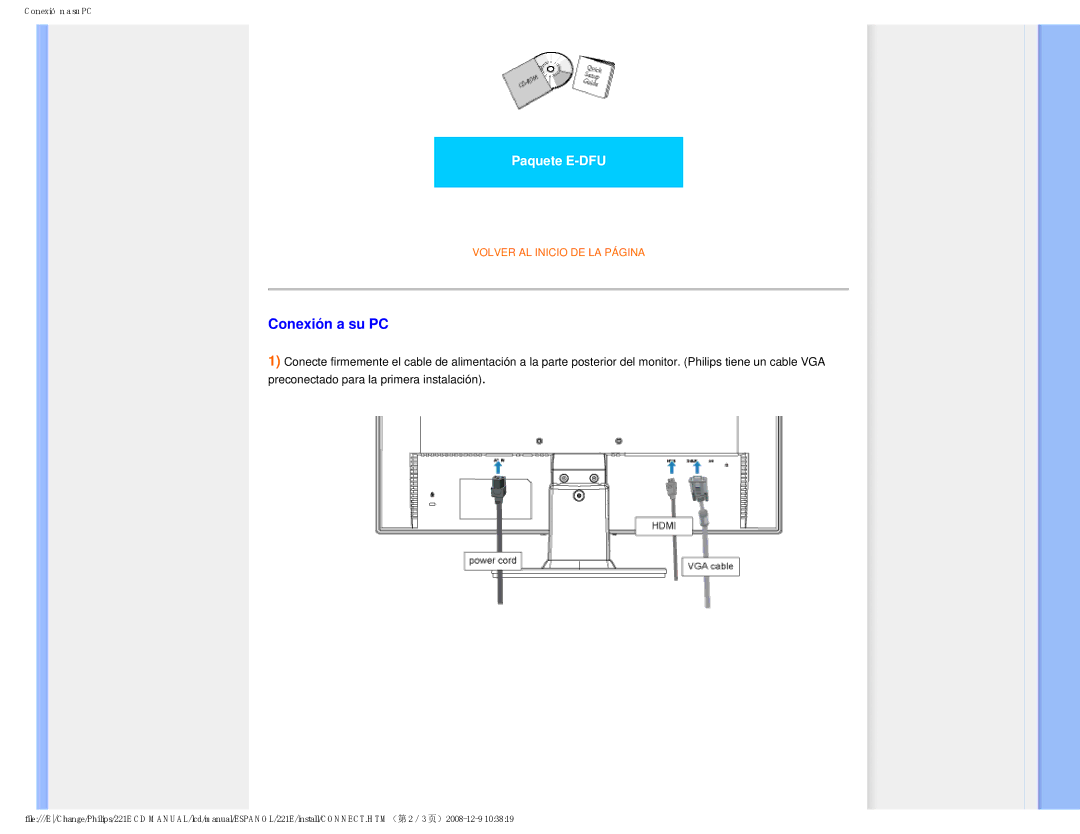 Philips 22IE user manual Conexión a su PC 