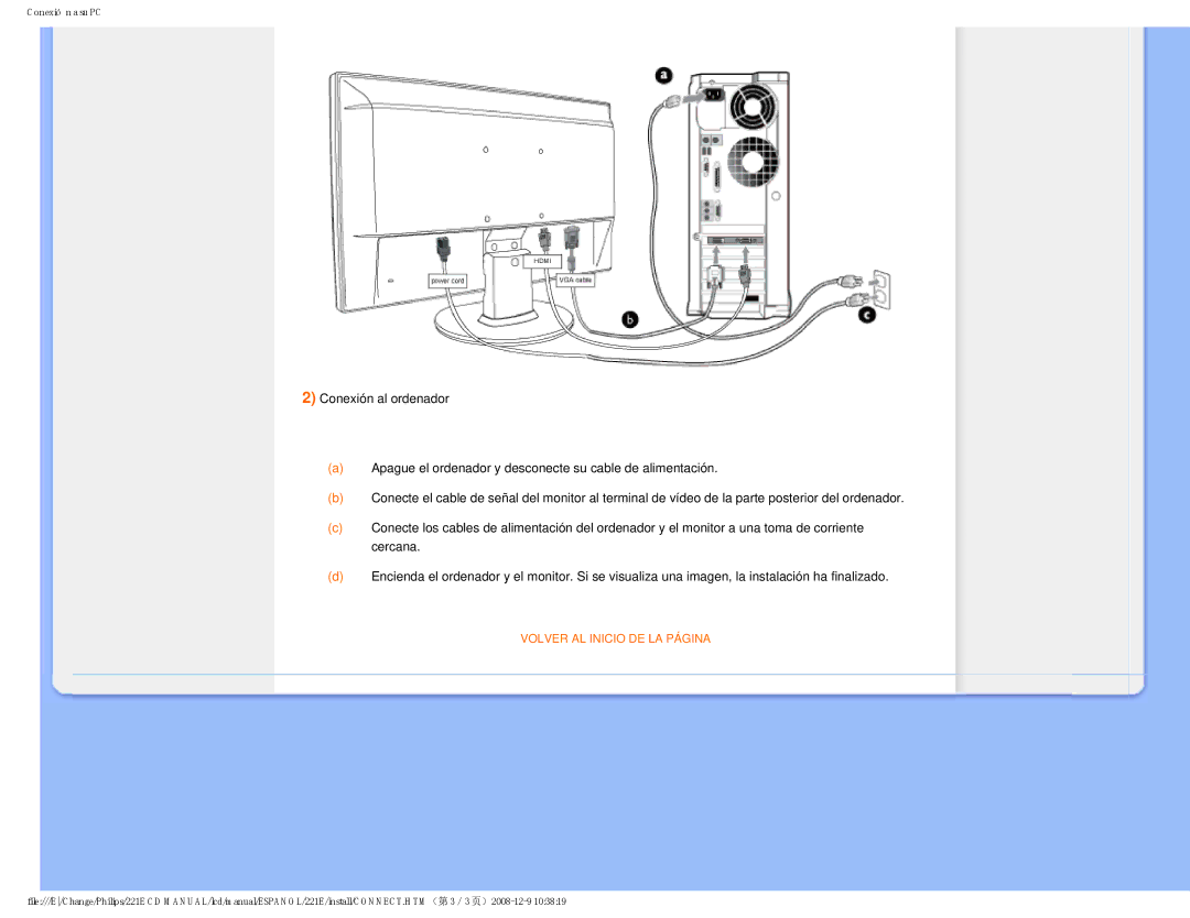 Philips 22IE user manual Volver AL Inicio DE LA Página 