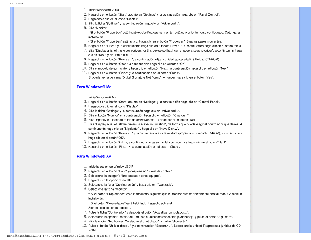 Philips 22IE user manual Para Windows Me, Para Windows XP 