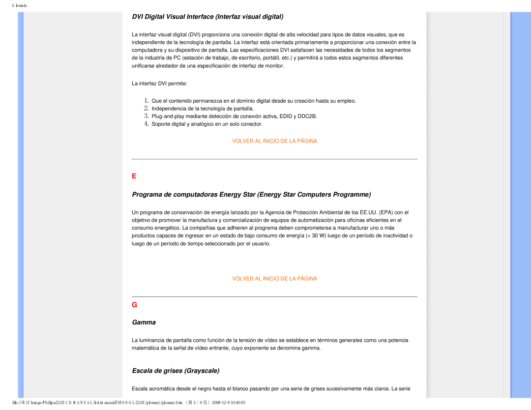 Philips 22IE user manual DVI Digital Visual Interface Interfaz visual digital 