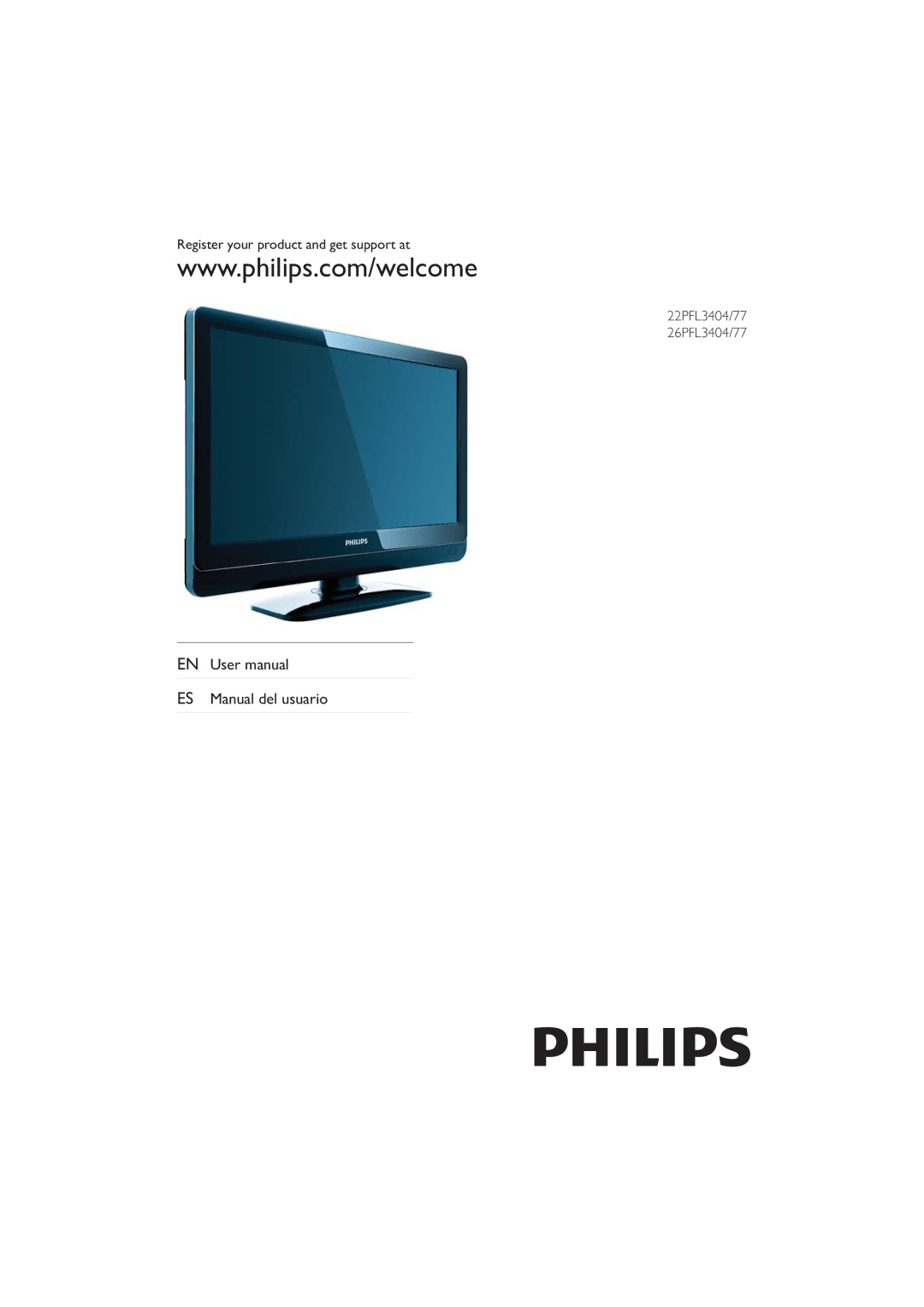 Philips 26PFL3404/77, 22PFL3404/77 user manual ES Manual del usuario 