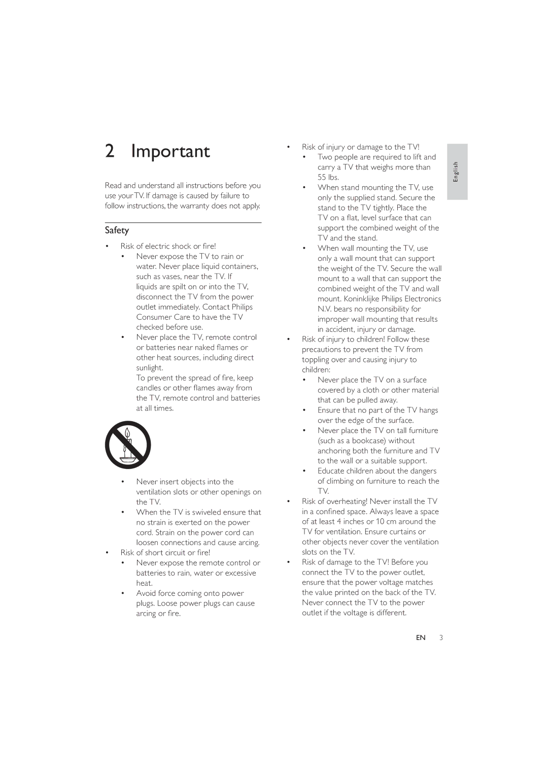 Philips 22PFL3404/77, 26PFL3404/77 user manual Safety, Risk of electric shock or ﬁre 