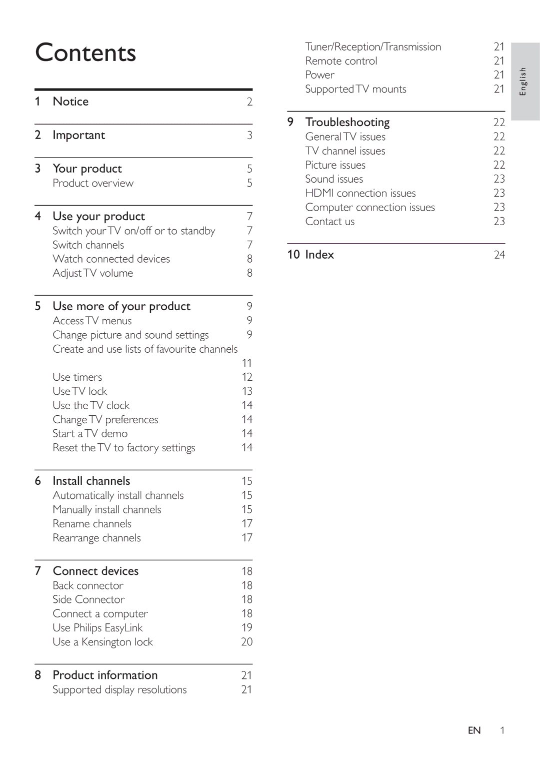 Philips 22PFL3409/93 user manual Contents 