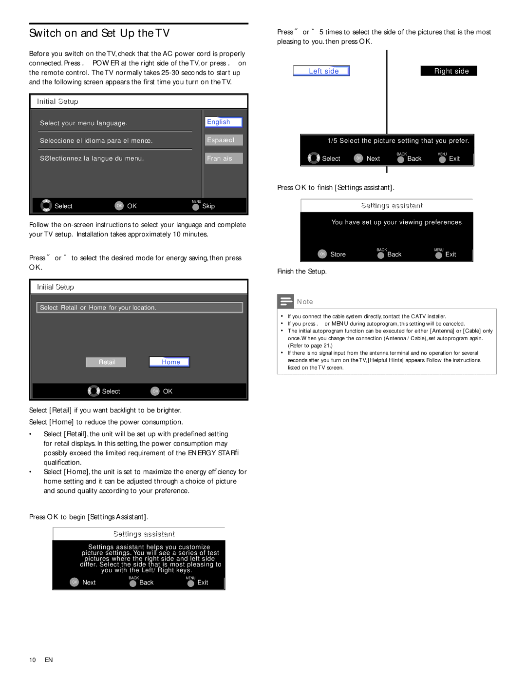 Philips 22PFL3504D/F7E user manual Switch on and Set Up the TV, Press OK to begin Settings Assistant, Finish the Setup 