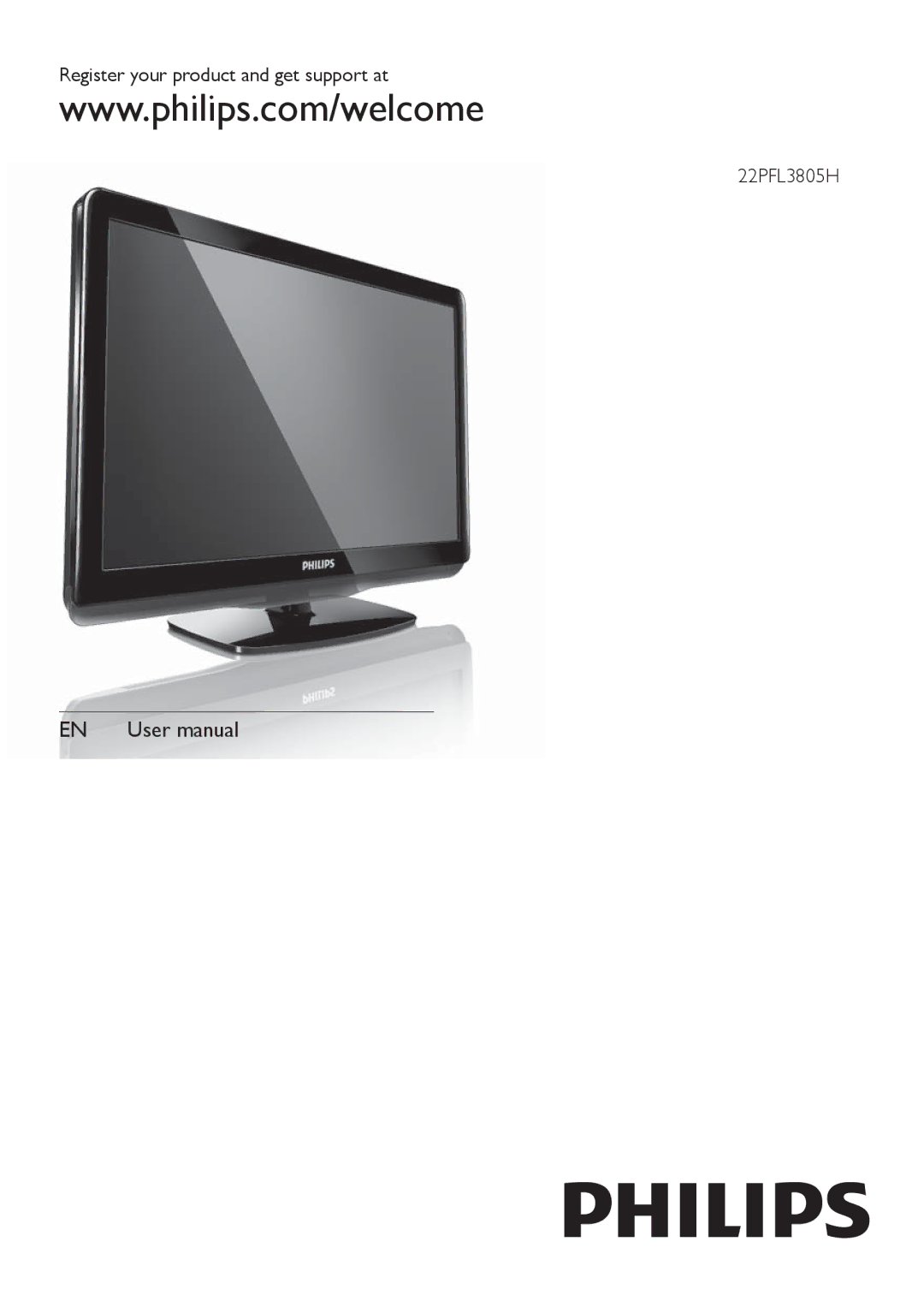 Philips user manual Register your product and get support at 22PFL3805H 