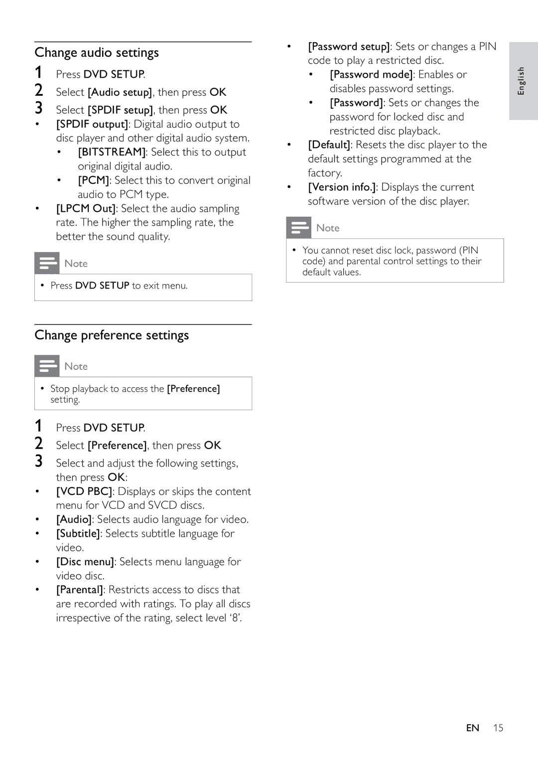 Philips 22PFL3805H user manual Change audio settings, Change preference settings 