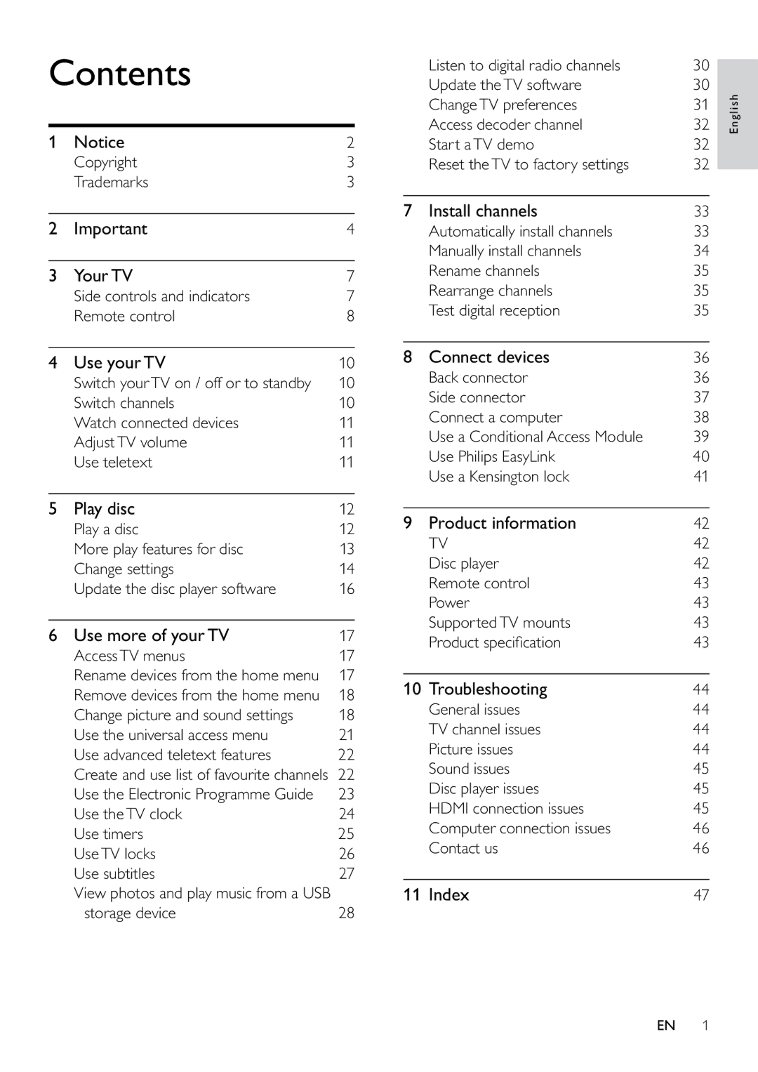 Philips 22PFL3805H user manual Contents 