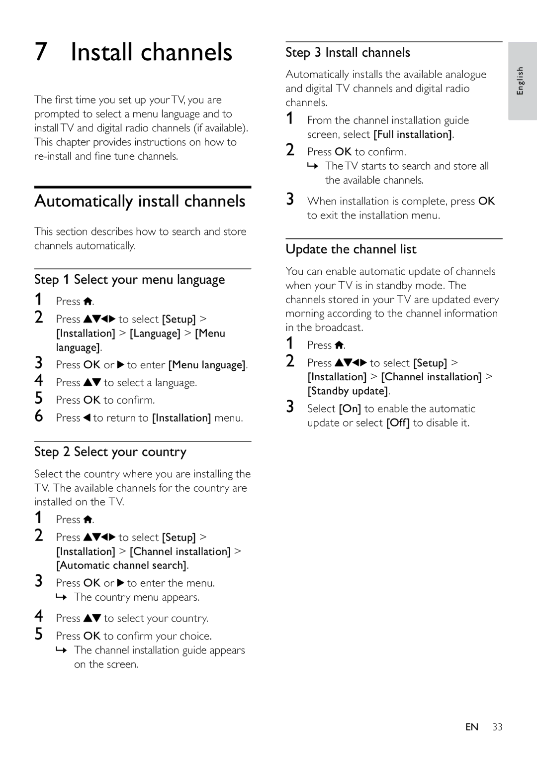 Philips 22PFL3805H user manual Install channels, Automatically install channels 