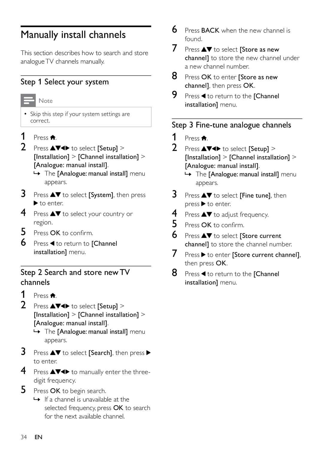 Philips 22PFL3805H user manual Manually install channels, Select your system, Search and store new TV channels 